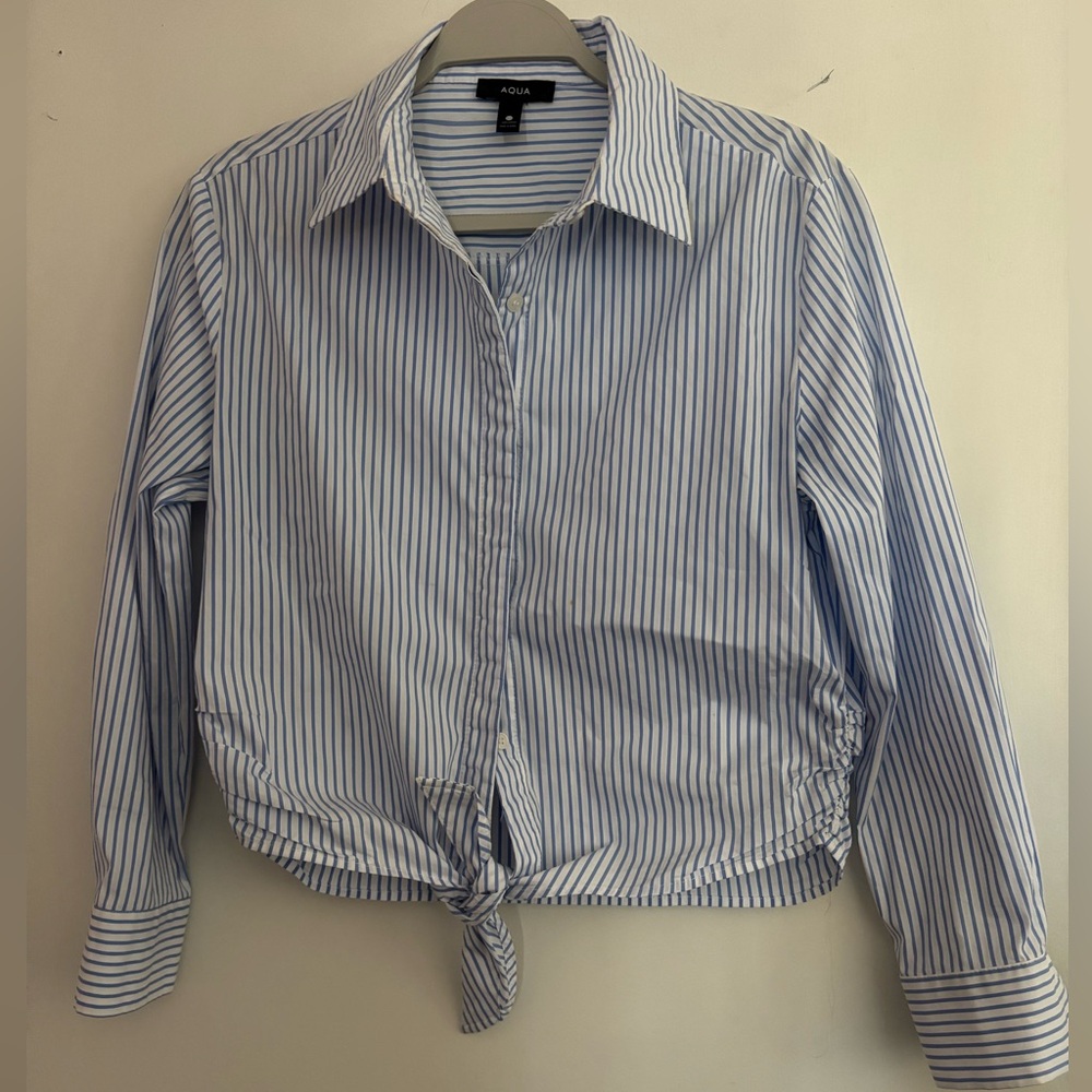 Aqua Tie Hem Shirt